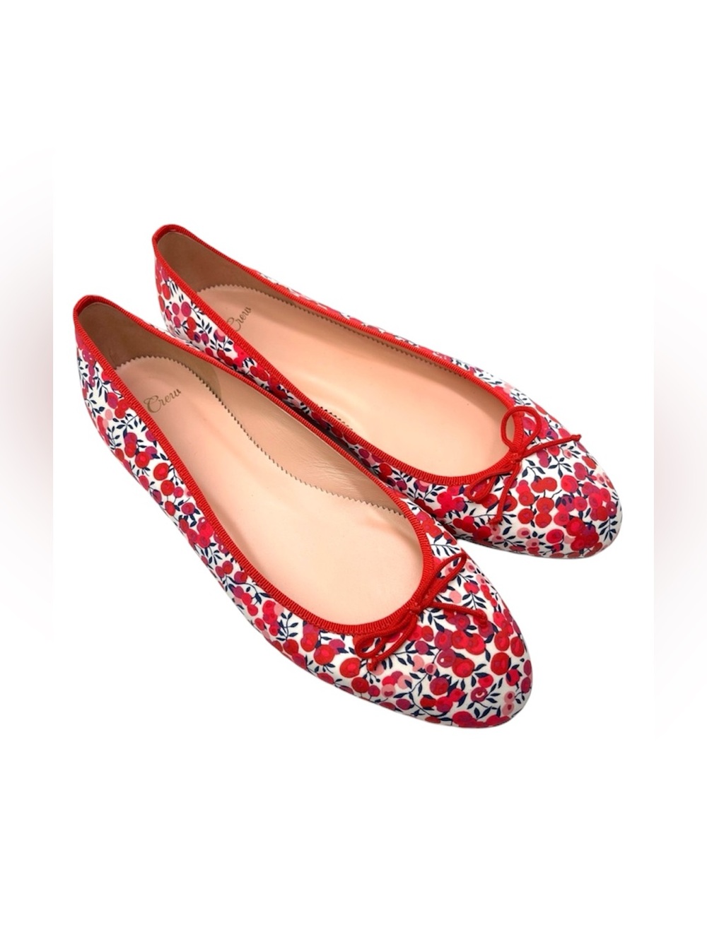 J. Crew Kiki Red and White Floral Bouquet Spring Summer Ballet Flats